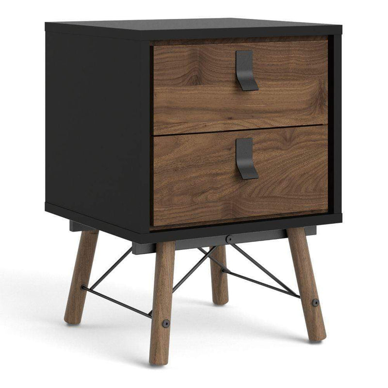 Ry Bedside Cabinet 2 Drawer In Matt Black Walnut