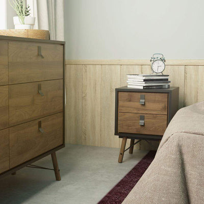 Ry Bedside Cabinet 2 Drawer In Matt Black Walnut