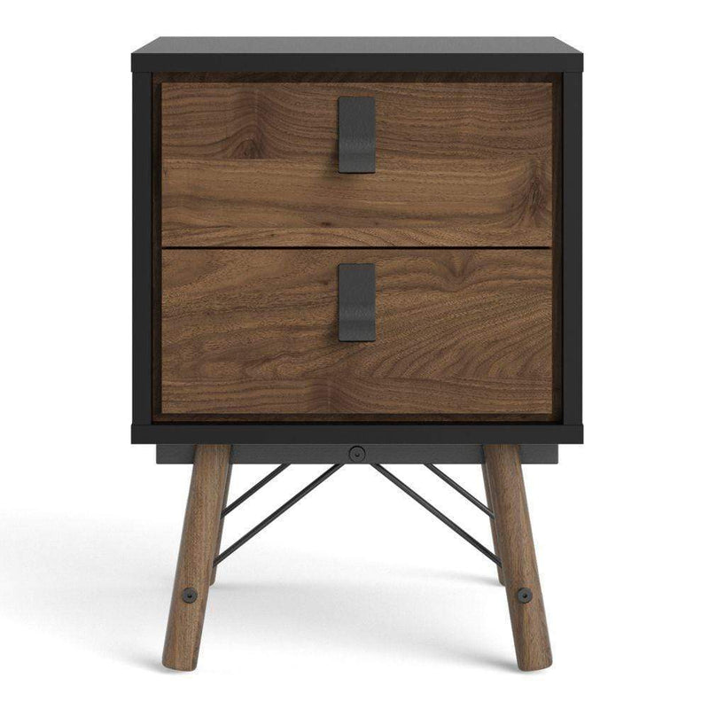 Ry Bedside Cabinet 2 Drawer In Matt Black Walnut