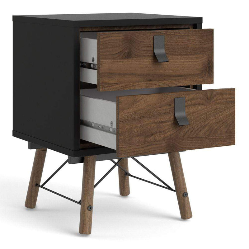 Ry Bedside Cabinet 2 Drawer In Matt Black Walnut