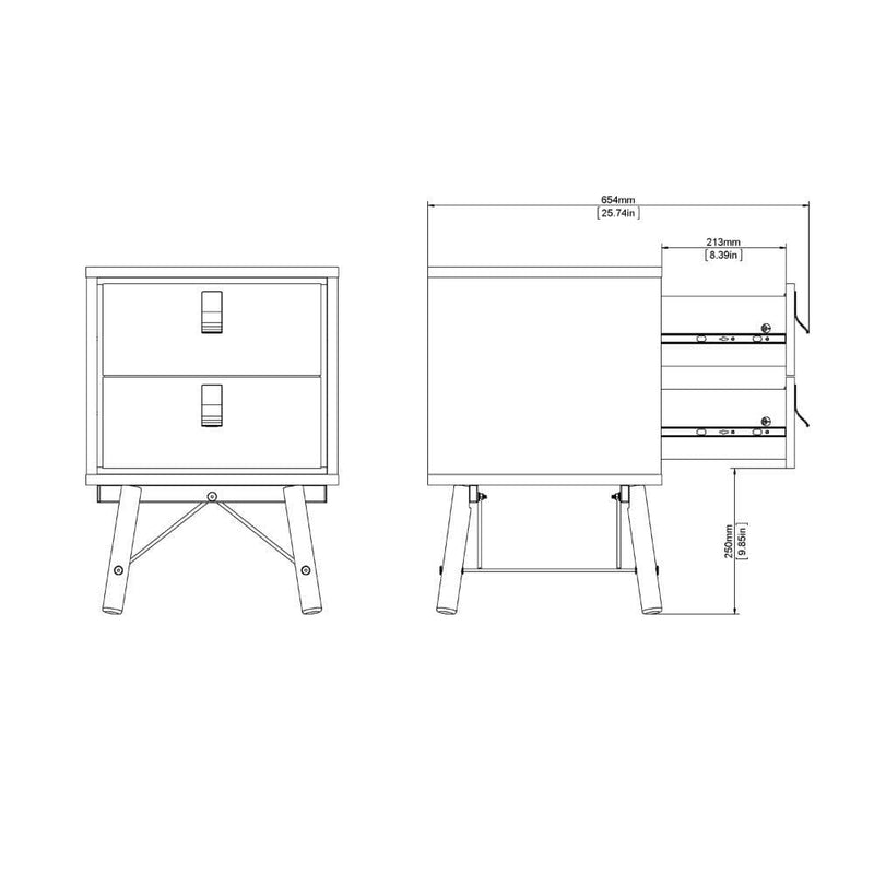 Ry Bedside Cabinet 2 Drawer In Matt White