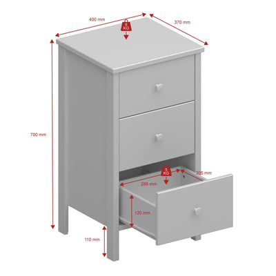 Tromso 3 Drawer Bedside Grey