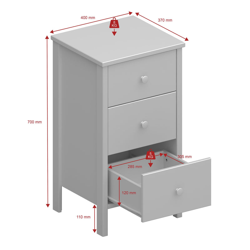 Tromso 3 Drawer Bedside Grey