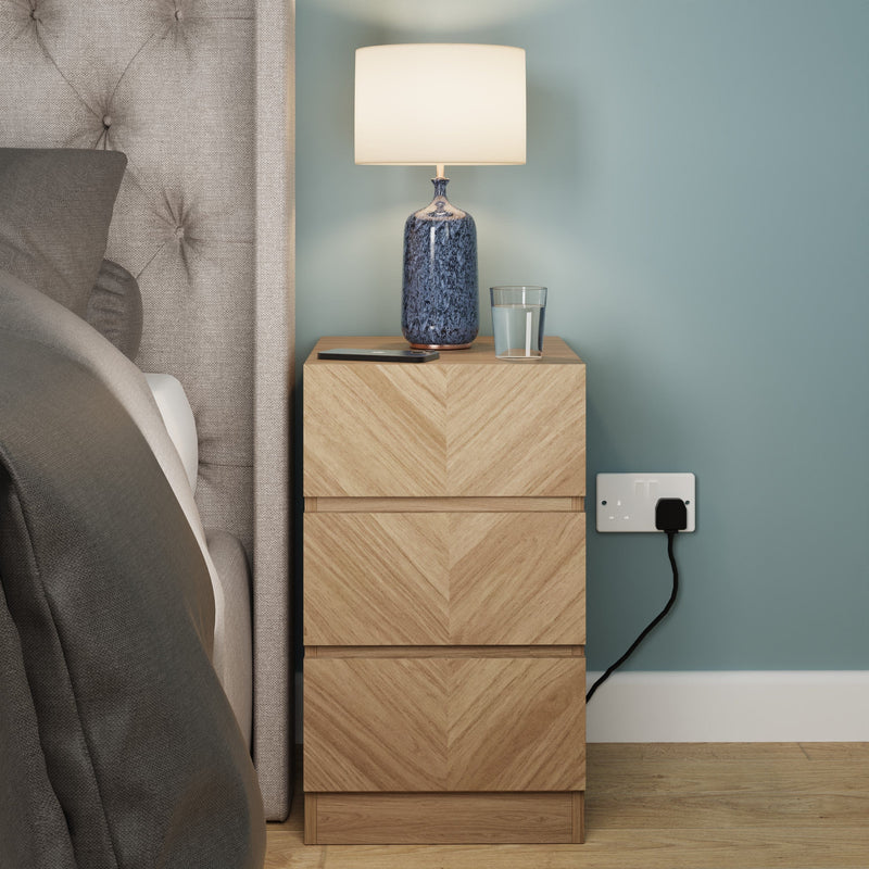 Catania 3 Drawer Bedside Table Euro Oak