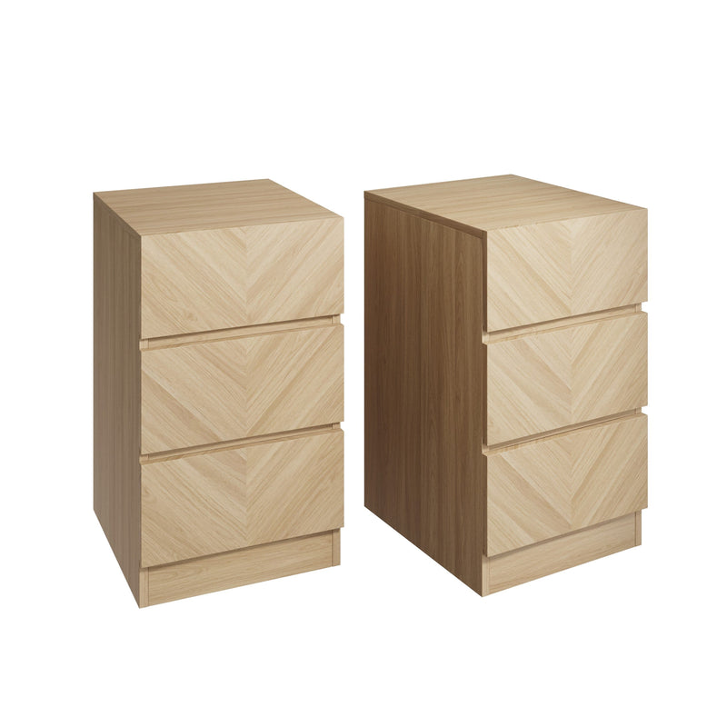 Catania 3 Drawer Bedside Table Euro Oak - Twin Pack