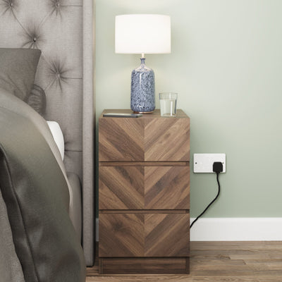 Catania 3 Drawer Bedside Table Royal Walnut