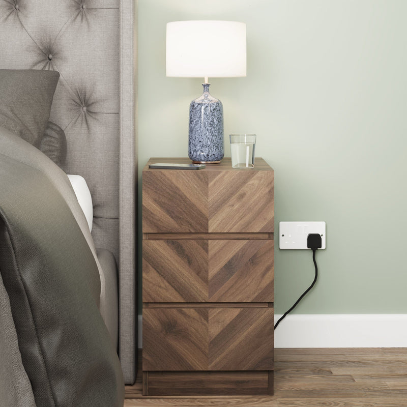 Catania 3 Drawer Bedside Table Royal Walnut