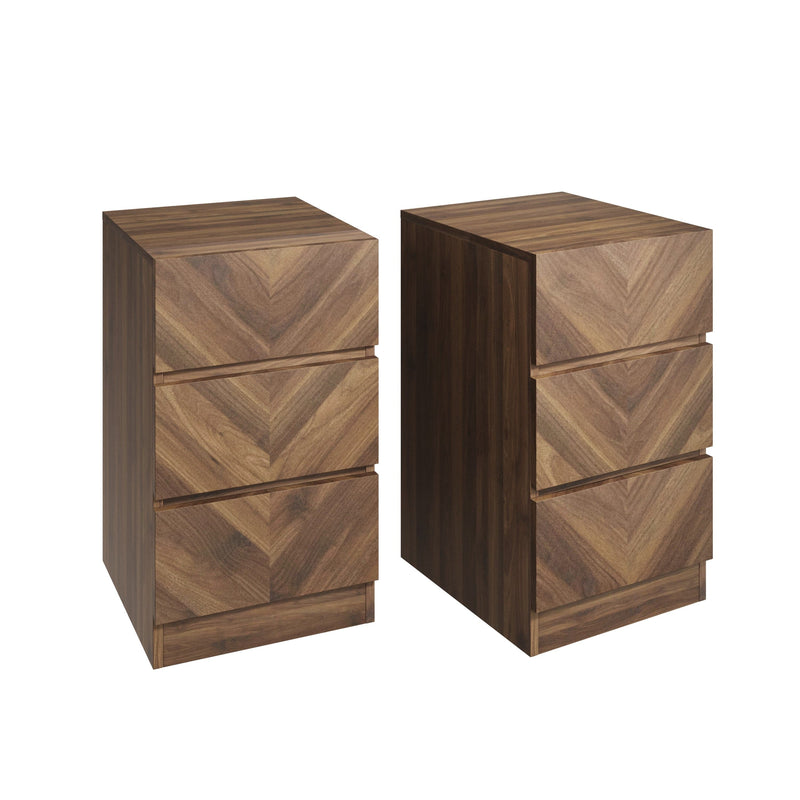 Catania 3 Drawer Bedside Table Royal Walnut - Twin Pack