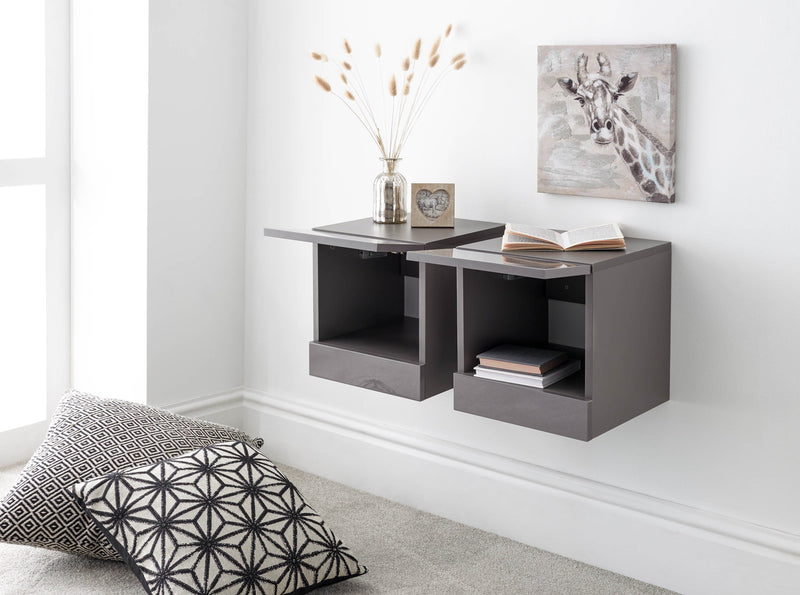 Galicia Pair Of Wall Hanging Bedside Tables Grey