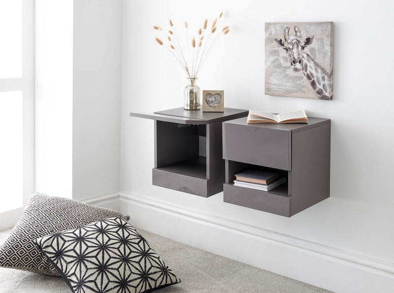 Galicia Pair Of Wall Hanging Bedside Tables Grey