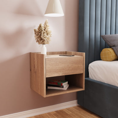 Harmony Wall Mounted Pair Of Bedside Tables Oak - GFW