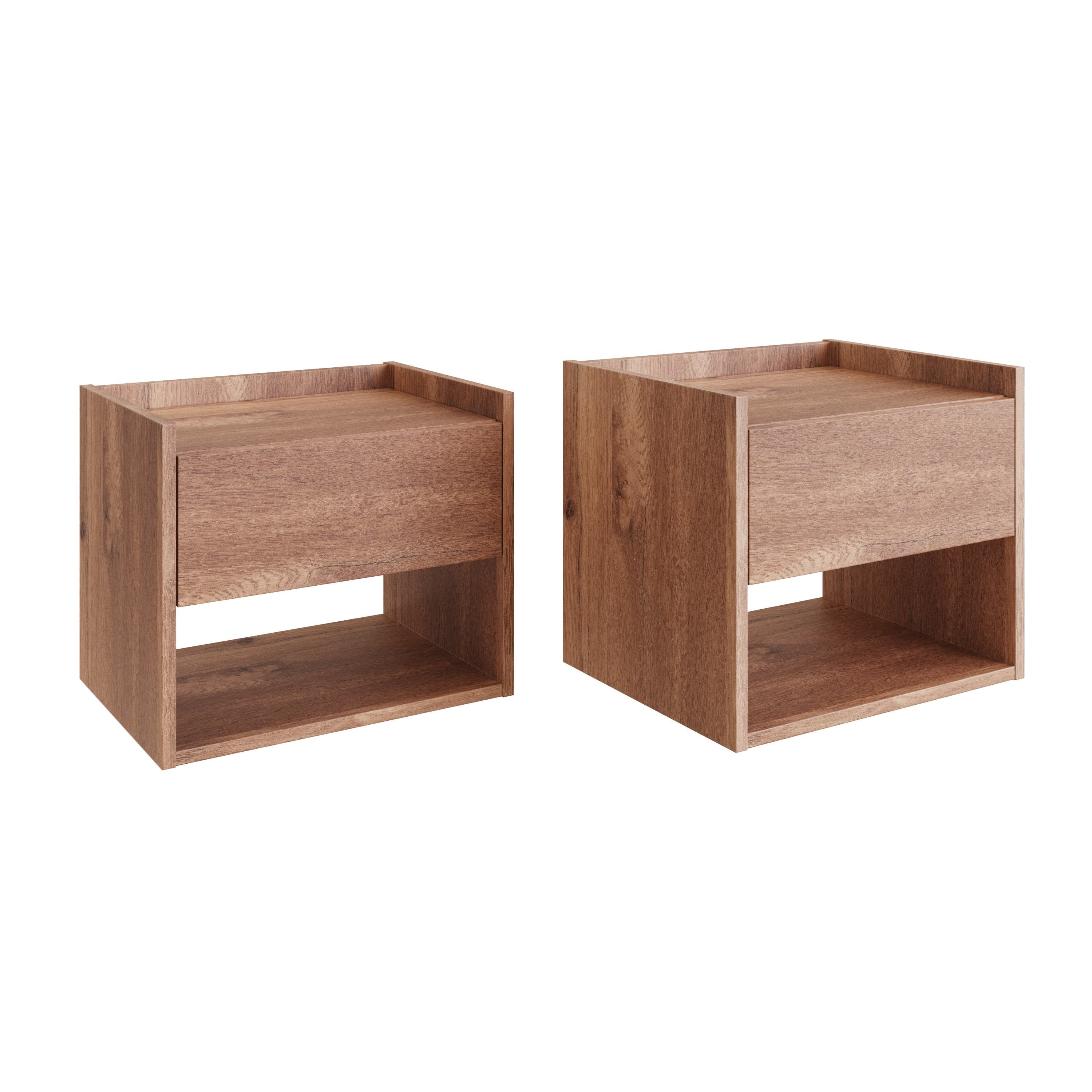 Oak wall mounted store bedside table