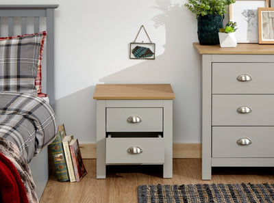 Lancaster 2 Drawer Bedside Grey