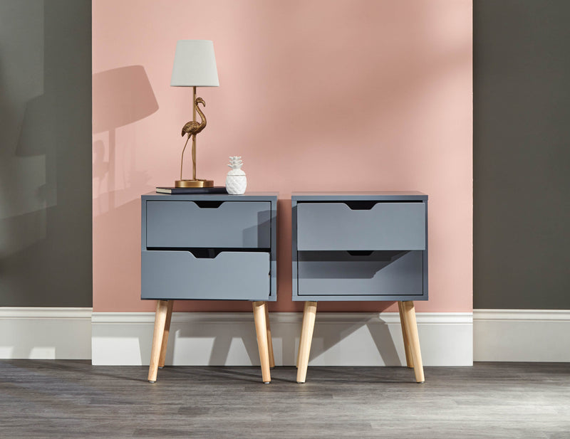 Nyborg Set of 2 Bedside Cabinets with 2 drawers Dark Grey