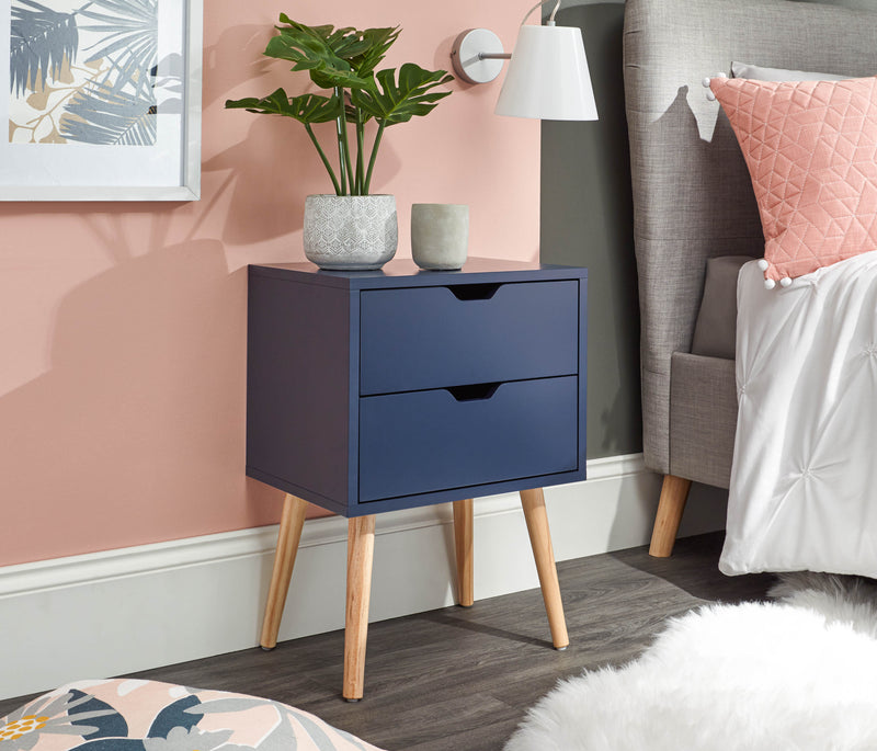 Nyborg Single 2 Drawer Bedside Nightshadow Blue