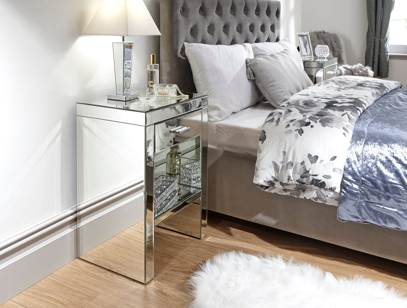 Venetian 1 Drawer Bedside Clear Mirror Finish