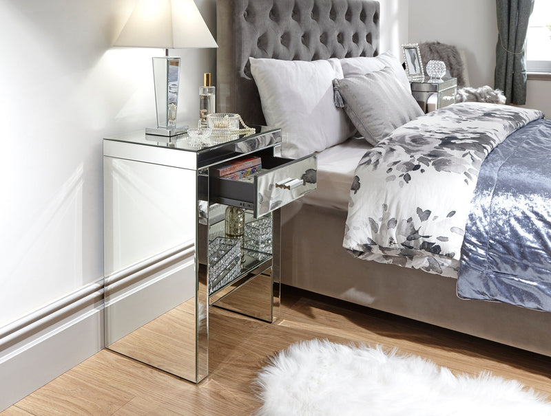 Venetian 1 Drawer Bedside Clear Mirror Finish