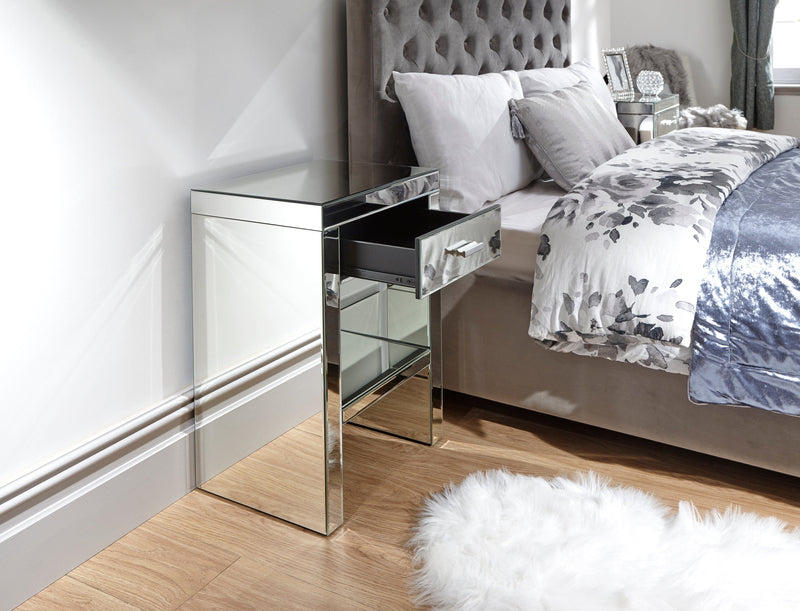 Venetian 1 Drawer Bedside Clear Mirror Finish