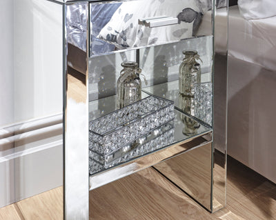 Venetian 1 Drawer Bedside Clear Mirror Finish