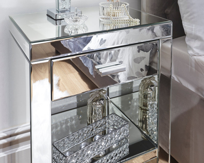 Venetian 1 Drawer Bedside Clear Mirror Finish