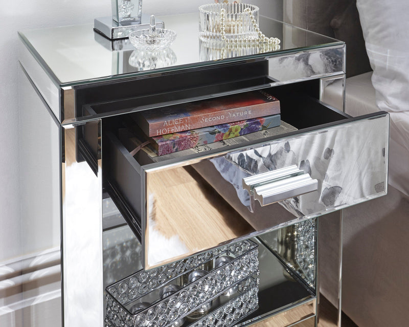 Venetian 1 Drawer Bedside Clear Mirror Finish