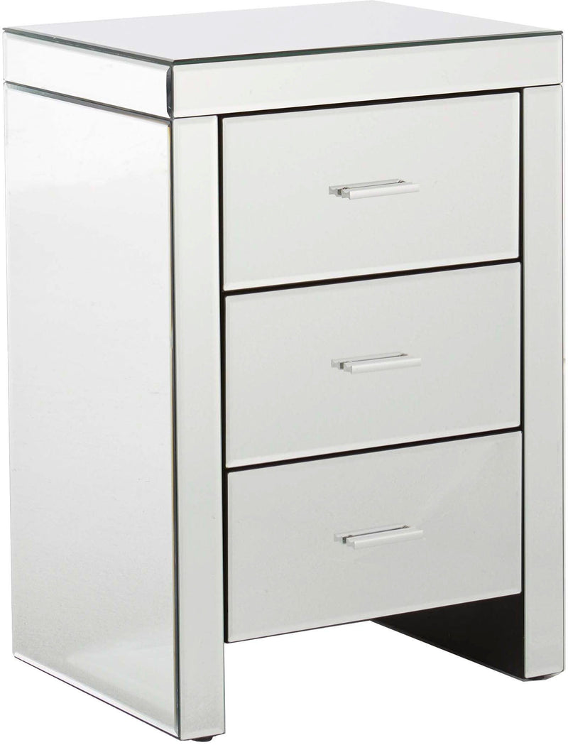 Venetian 3 Drawer Bedside Clear Mirror Finish