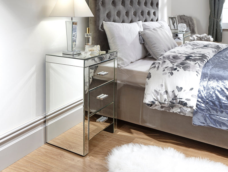 Venetian 3 Drawer Bedside Clear Mirror Finish