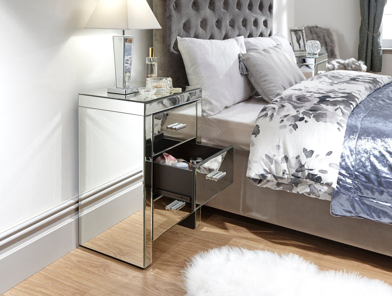 Venetian 3 Drawer Bedside Clear Mirror Finish