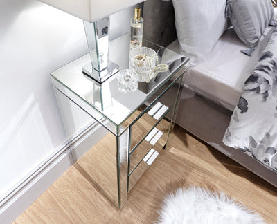 Venetian 3 Drawer Bedside Clear Mirror Finish