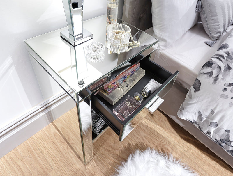 Venetian 3 Drawer Bedside Clear Mirror Finish