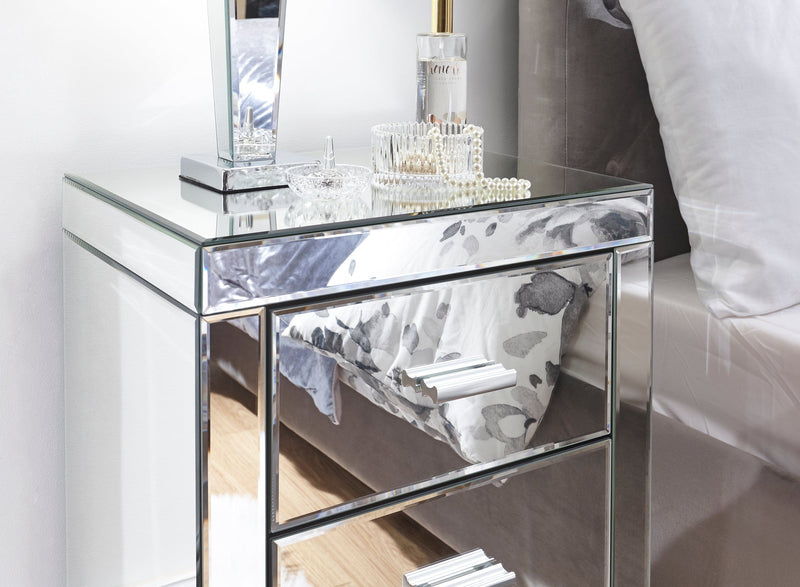 Venetian 3 Drawer Bedside Clear Mirror Finish