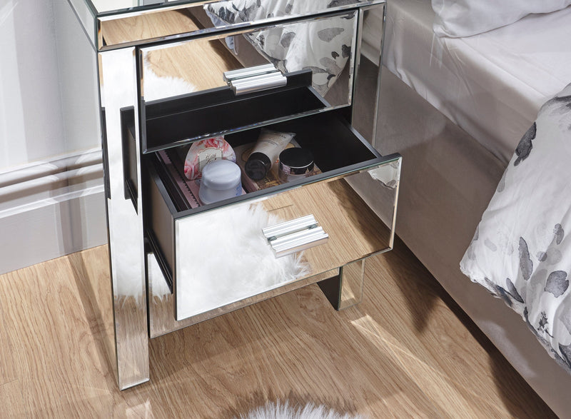 Venetian 3 Drawer Bedside Clear Mirror Finish