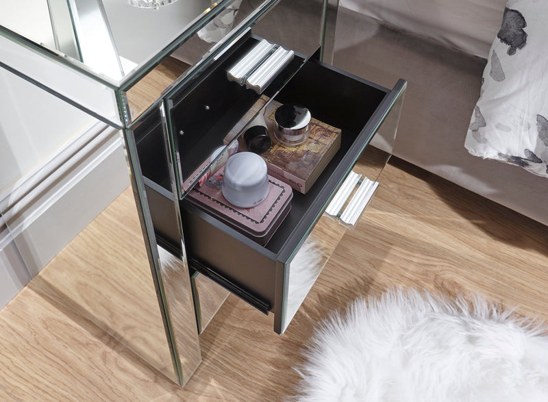 Venetian 3 Drawer Bedside Clear Mirror Finish