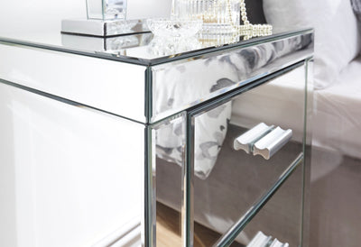 Venetian 3 Drawer Bedside Clear Mirror Finish