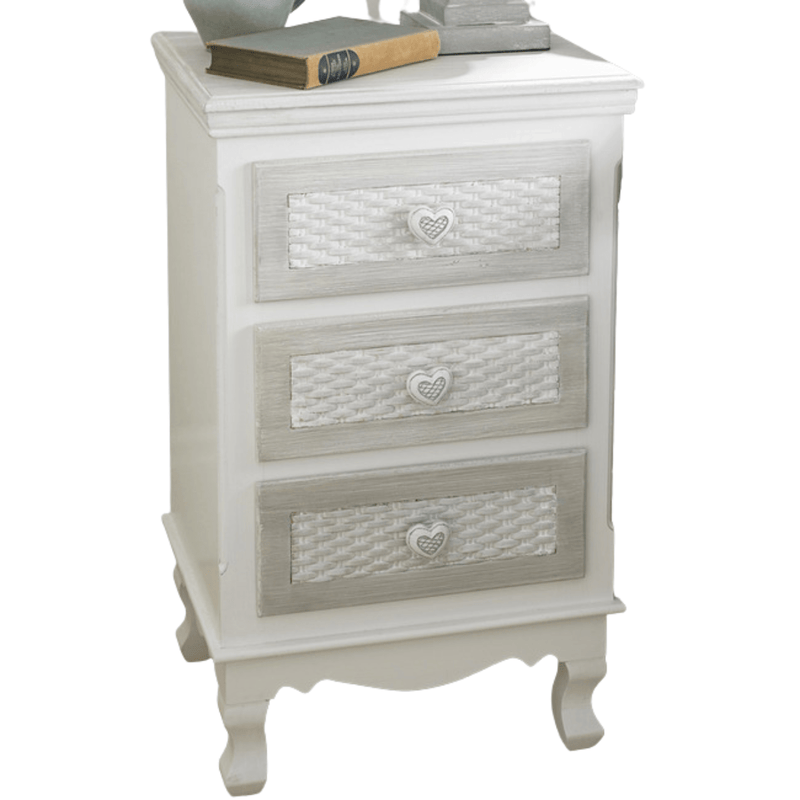 Brittany 3 Drawer Bedside White-Grey