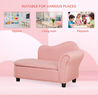 Kids Sofa Toddler Chair, Storage Compartment Eucalyptus Wood Pink