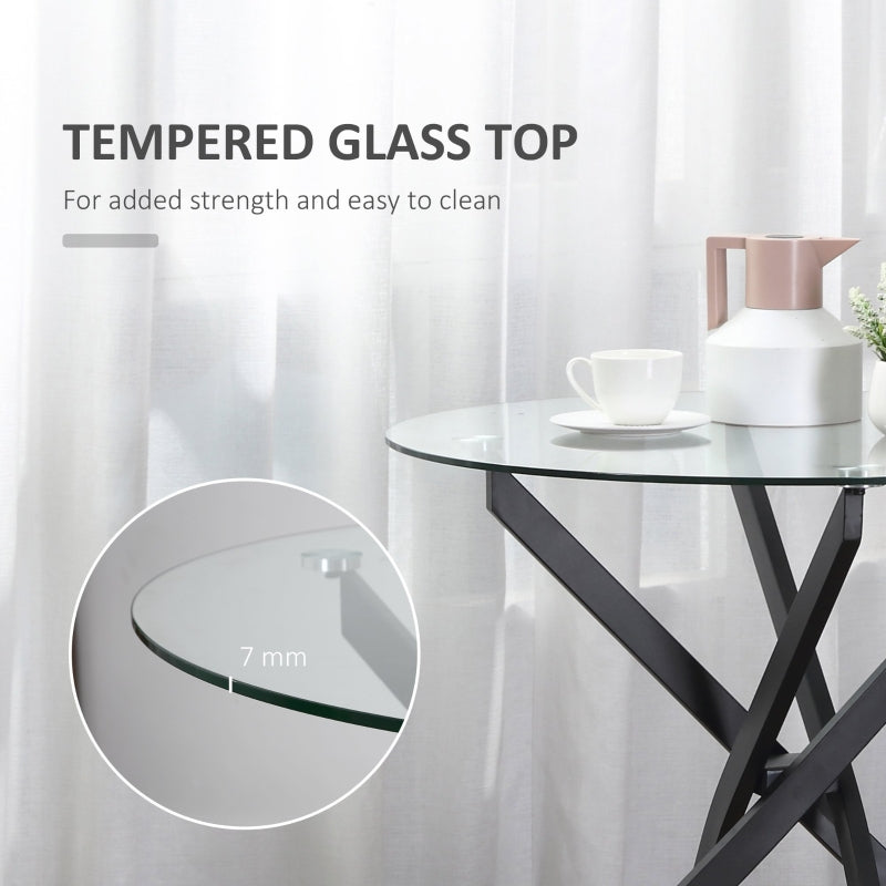 Side Table With Clear Tempered Glass Top Black