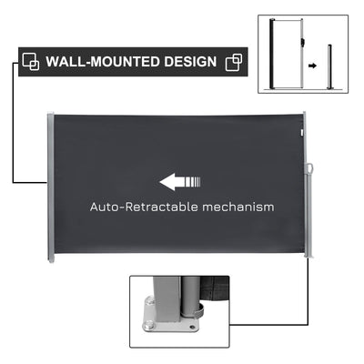 Retractable Side Awning Screen Fence Patio Garden Wall Balcony - Grey