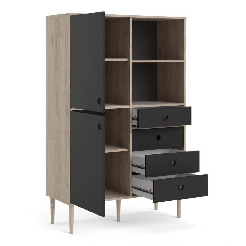 Rome Bookcase 2 Doors + 4 Drawers in Jackson Hickory Oak with Matt Black