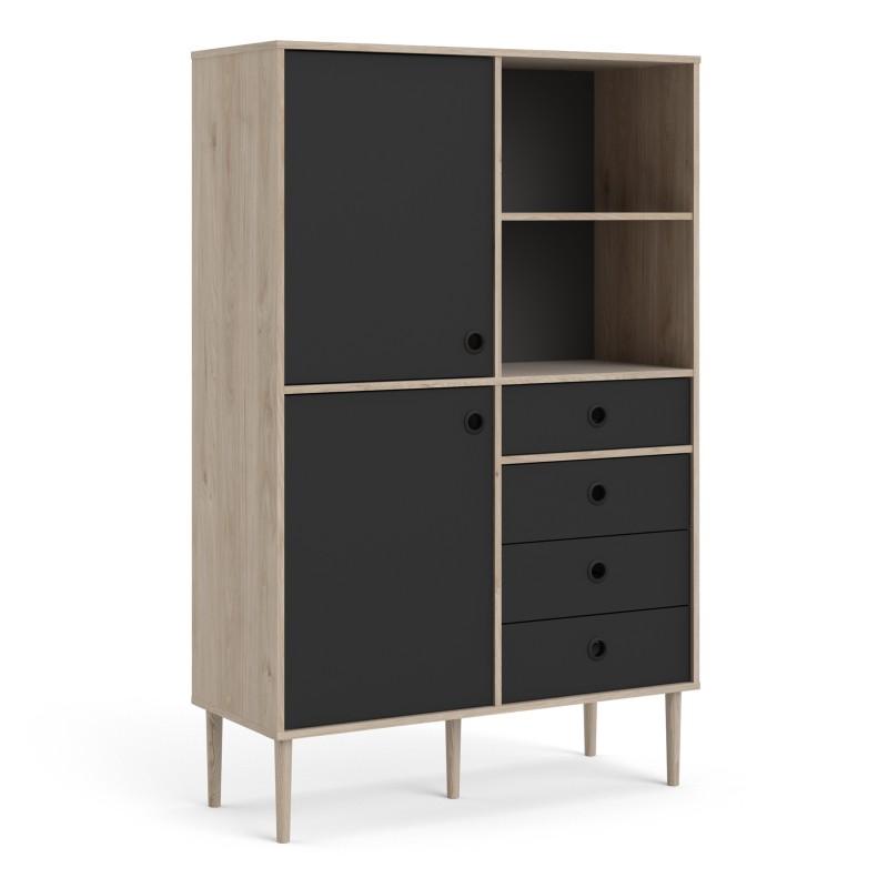 Rome Bookcase 2 Doors + 4 Drawers in Jackson Hickory Oak with Matt Black