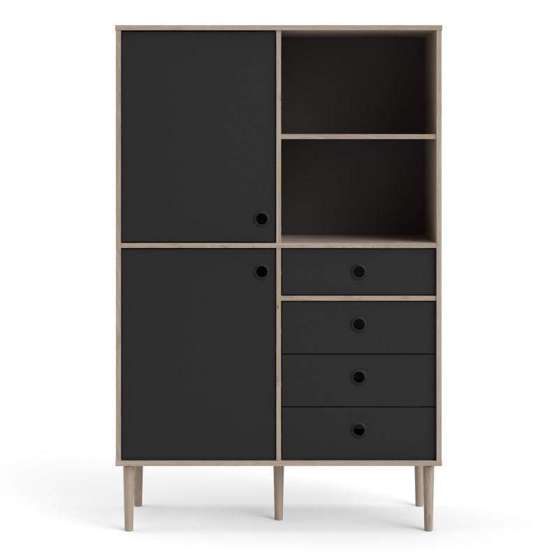 Rome Bookcase 2 Doors + 4 Drawers in Jackson Hickory Oak with Matt Black