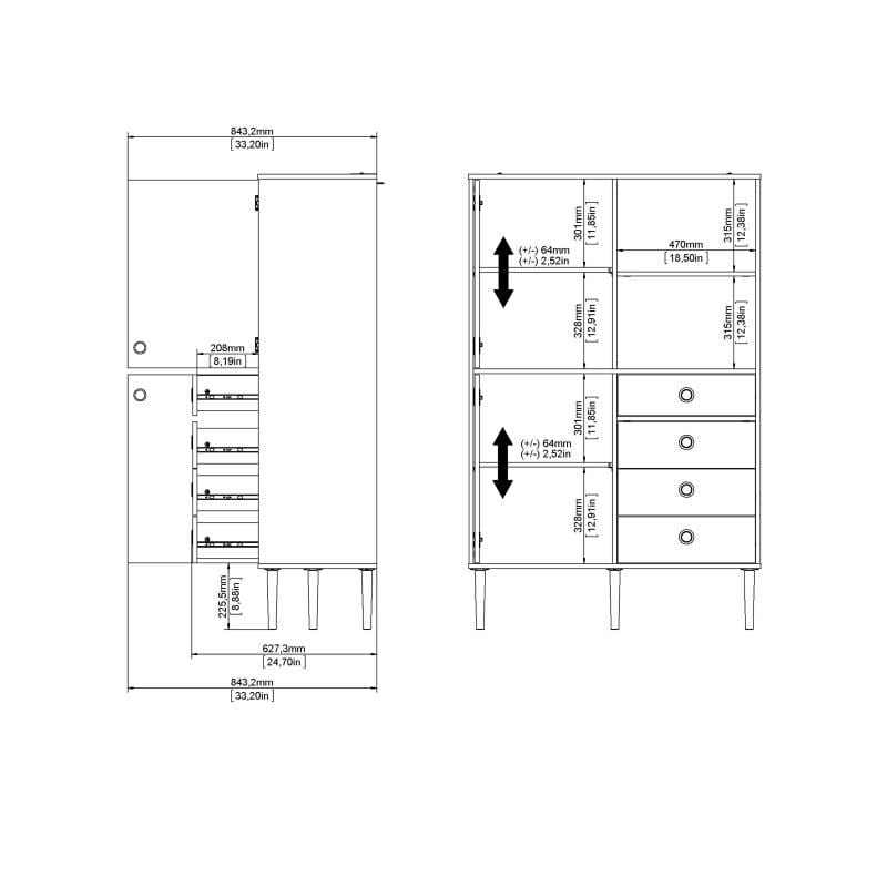 Rome Bookcase 2 Doors + 4 Drawers in Jackson Hickory Oak with Matt Black