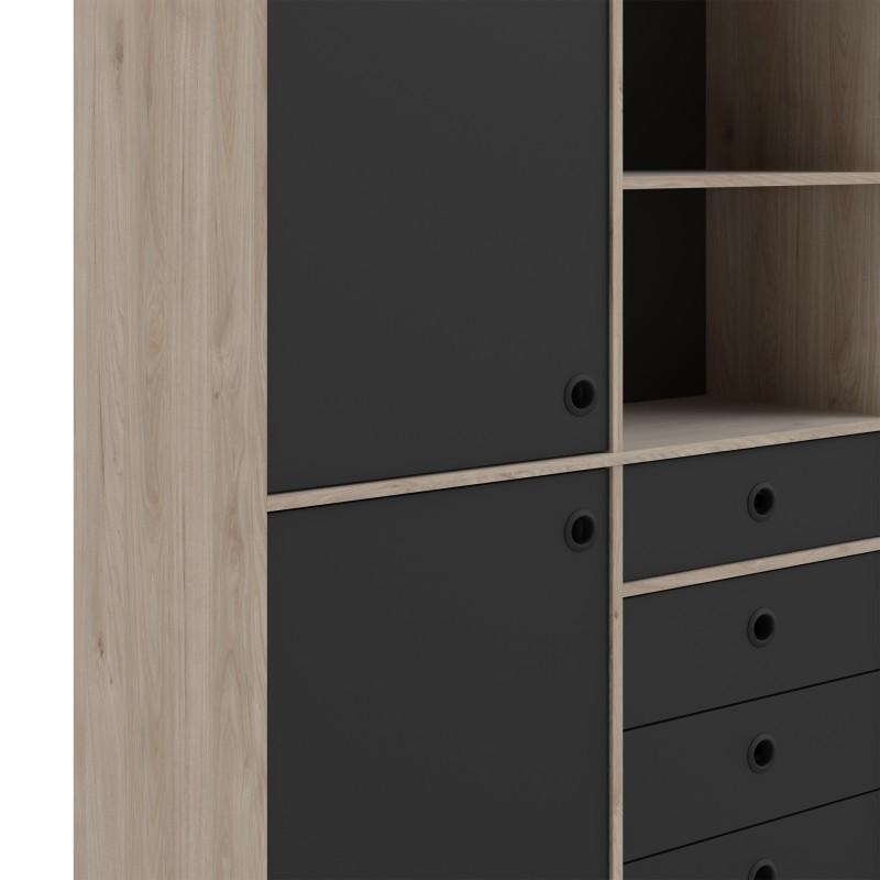 Rome Bookcase 2 Doors + 4 Drawers in Jackson Hickory Oak with Matt Black