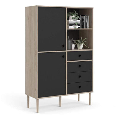 Rome Bookcase 2 Doors + 4 Drawers in Jackson Hickory Oak with Matt Black