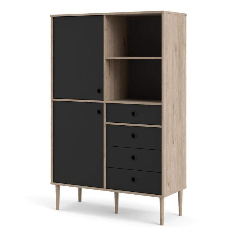 Rome Bookcase 2 Doors + 4 Drawers in Jackson Hickory Oak with Matt Black