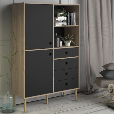 Rome Bookcase 2 Doors + 4 Drawers in Jackson Hickory Oak with Matt Black