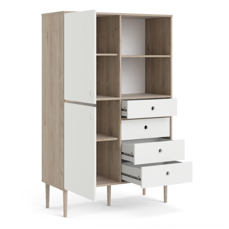 Rome Bookcase 2 Doors + 4 Drawers in Jackson Hickory Oak with Matt White