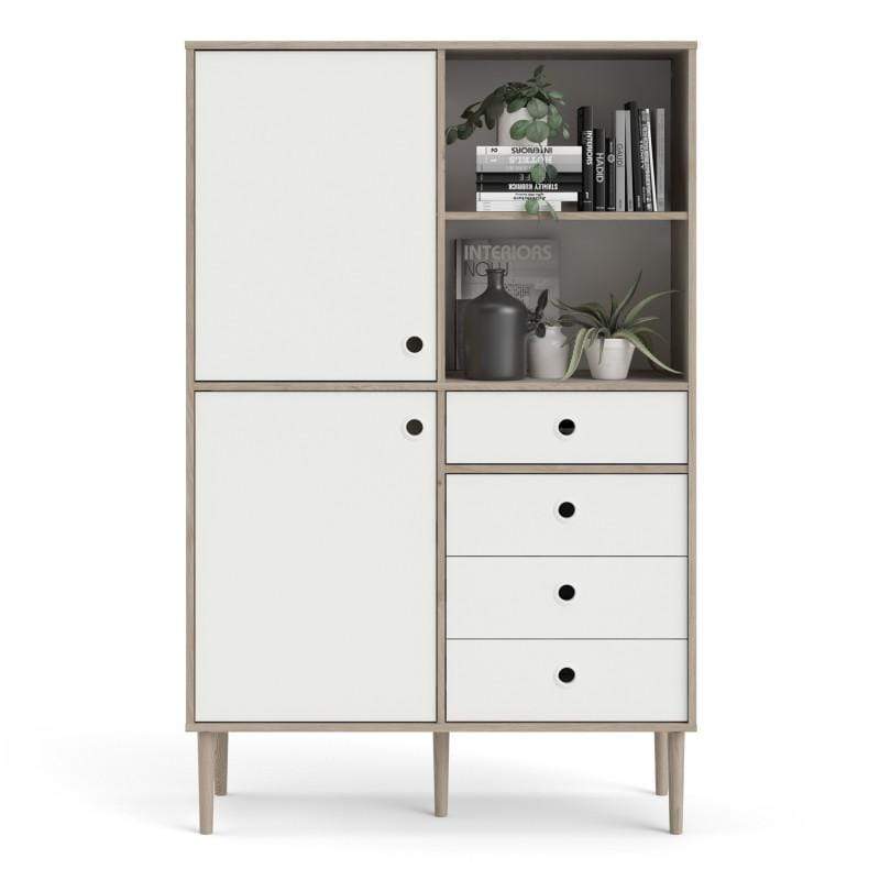 Rome Bookcase 2 Doors + 4 Drawers in Jackson Hickory Oak with Matt White