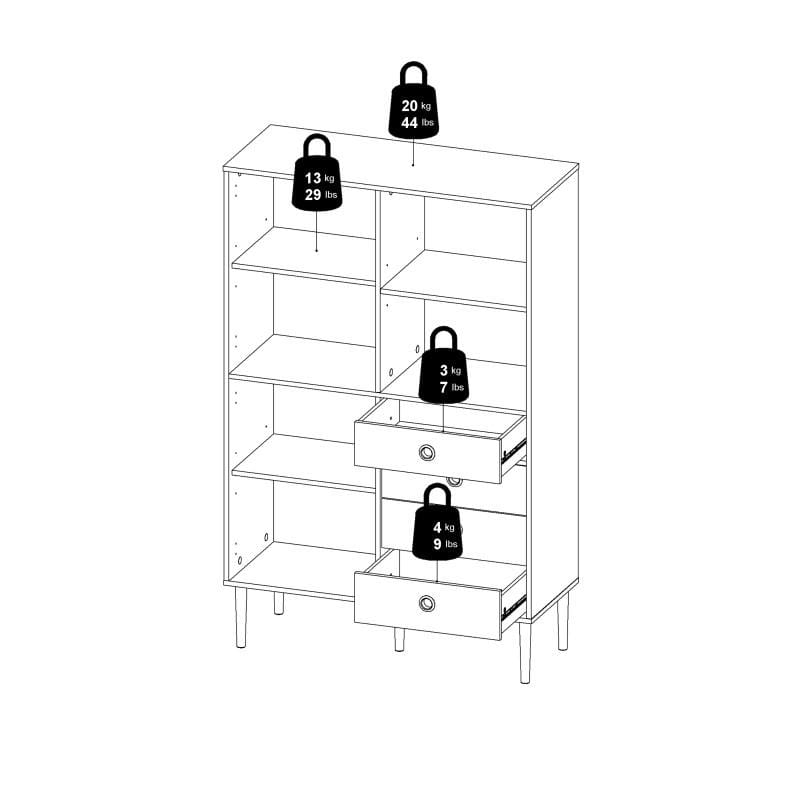 Rome Bookcase 2 Doors + 4 Drawers in Jackson Hickory Oak with Matt White