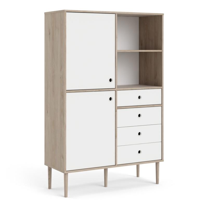 Rome Bookcase 2 Doors + 4 Drawers in Jackson Hickory Oak with Matt White